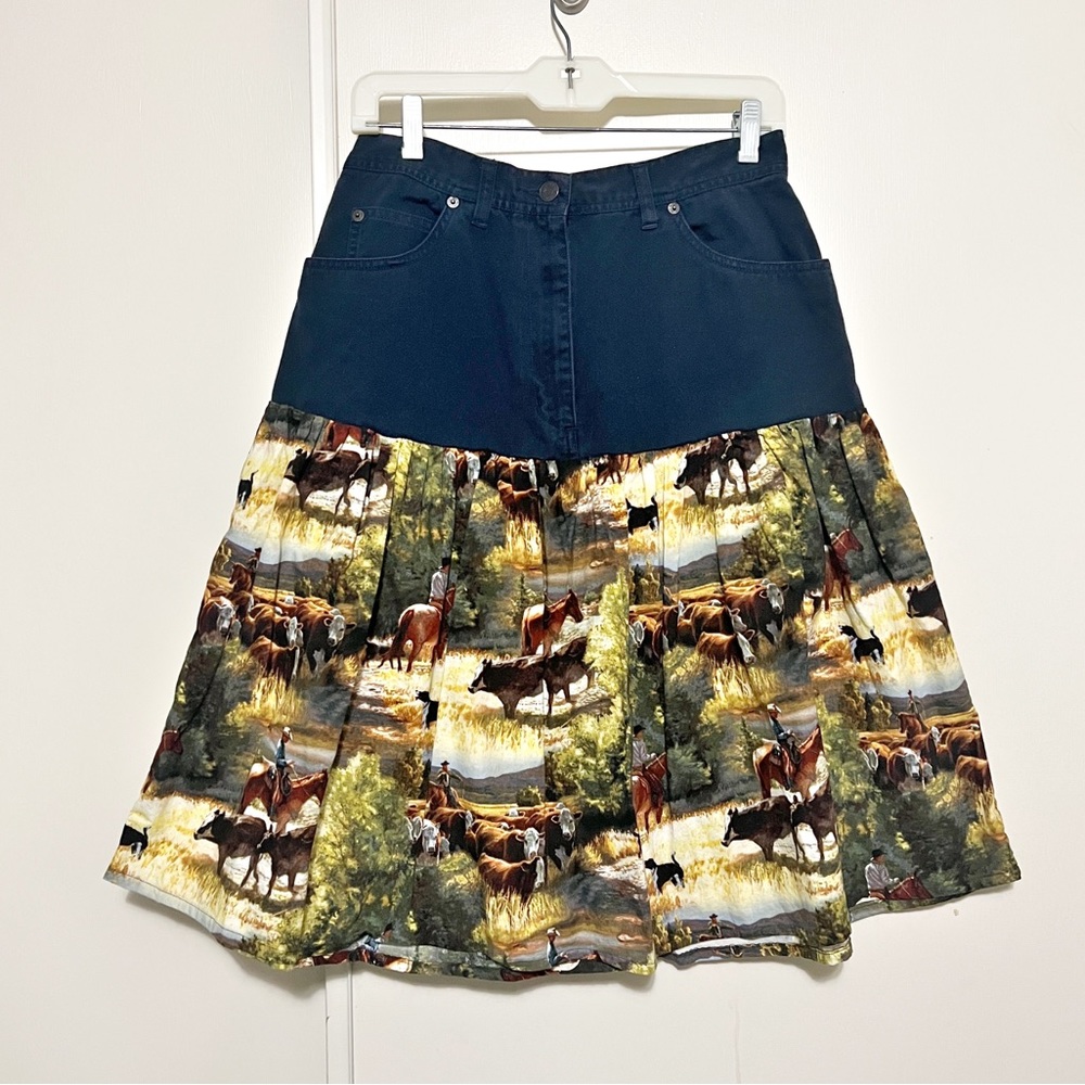 Vintage Upcycled Western Print Skirt M